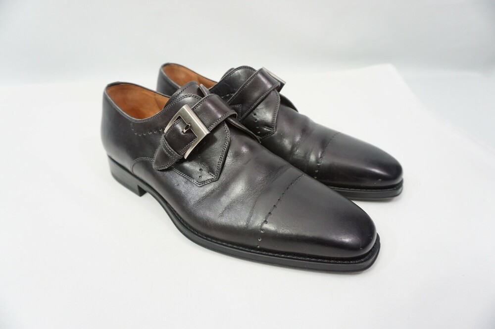 Magnanni Carey Used Men 8 M Single Monk Strap Cap Toe Dress Leather Shoes 19736